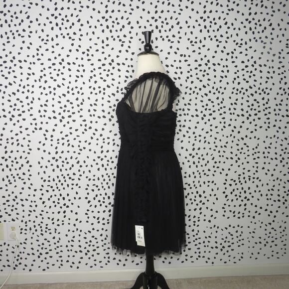 French Connection Black Edrea Long Sleeve Tulle Mesh Fit & Flare Dress - Picture 5 of 9